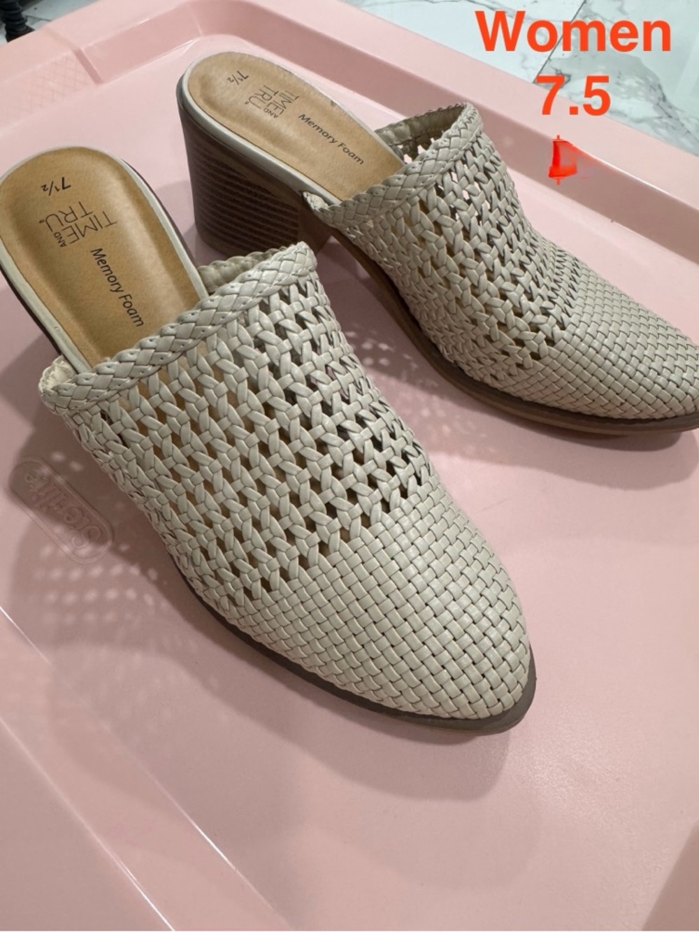Time and Tru Cream Woven Slip-On Mule